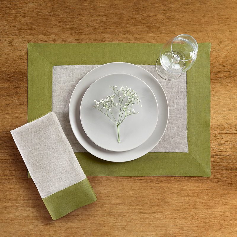 Contempo - 100% Pure Linen Dinner Napkins, Avocado/Natural