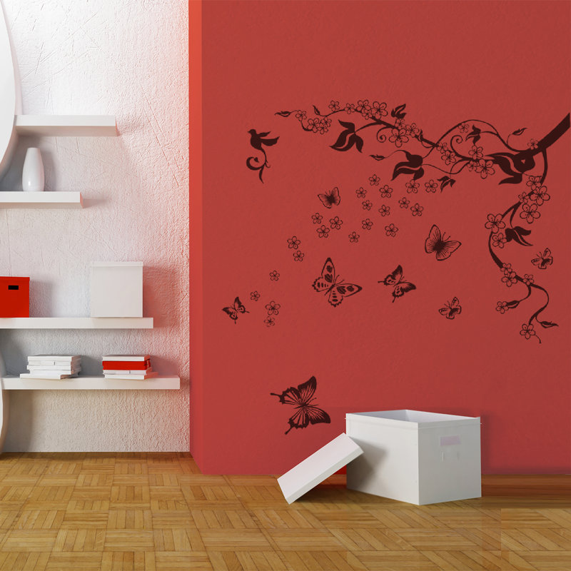 Butterfly Vine Art Floral Wall Sticker, Double