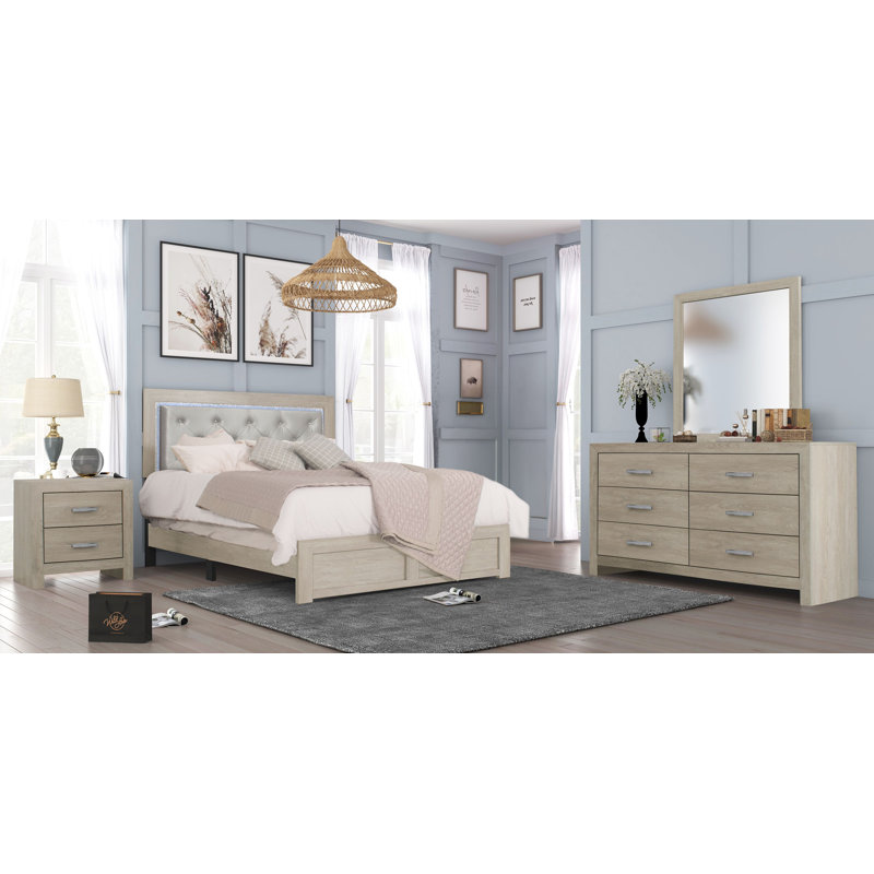 Ensemble de chambre à coucher à panneau à DEL Josiyah 5-2_Marijo, Crème, Très grand
