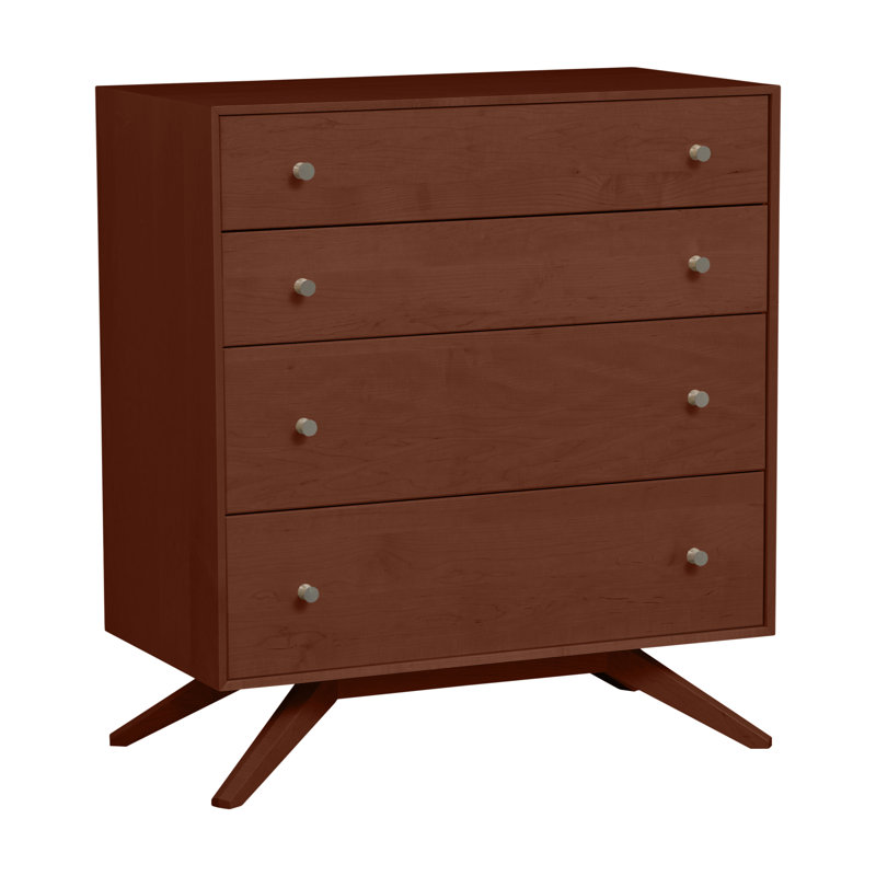 Commode 4 tiroirs Astrid, Noyer et érable chocolat foncé, Conventionnel