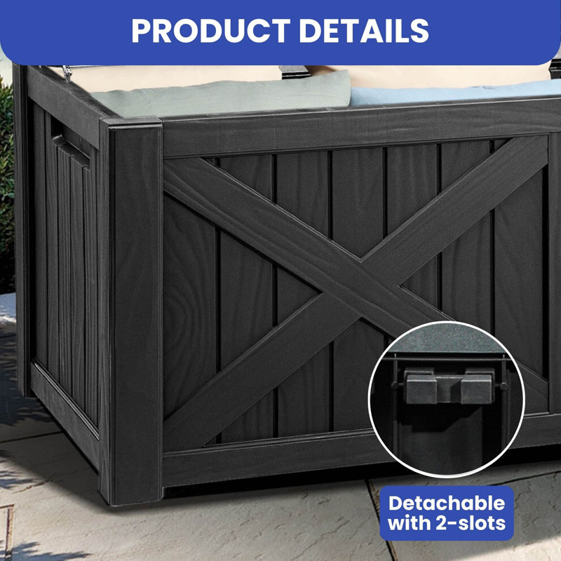 Edrosie Inc 56.2'' W 120 Gallons Water Resistant Resin Lockable Deck Box, Black