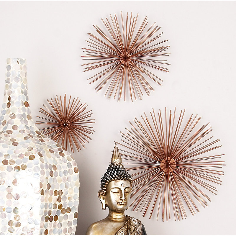 Copper 3D Starburst Metal Wall Sculpture Set of 3