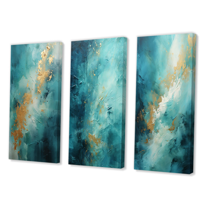 «Turquoise Tranquility», 3 pièces sur toile, H 20 po x l 36 po, Toile tendue