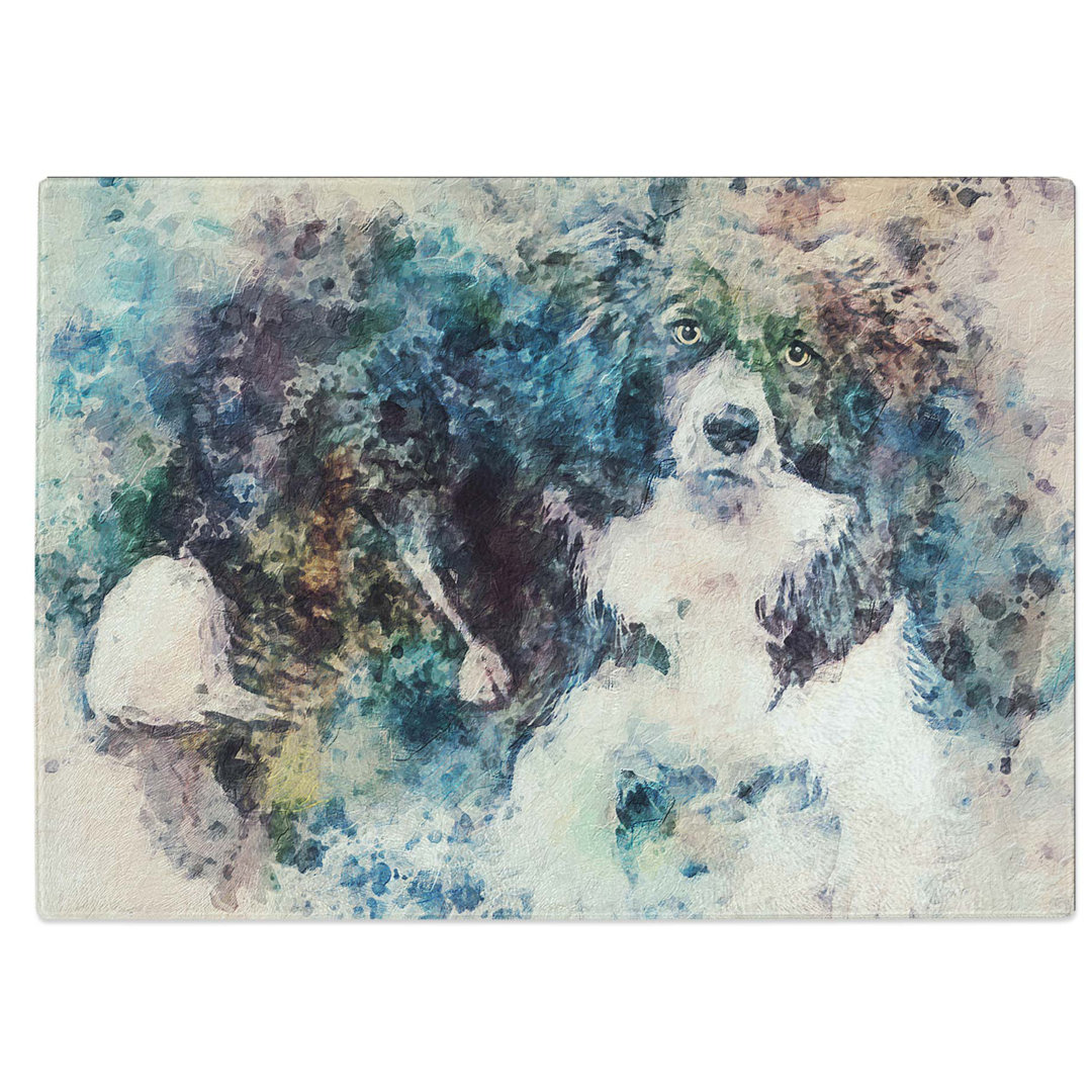 Tempered Glass Resting Border Collie Dog Chopping Board