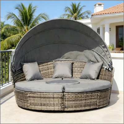Stylish Outdoor Furniture Conversation Sets,Convertible Patio Furniture Set,4-Piece Round Convertible Daybed