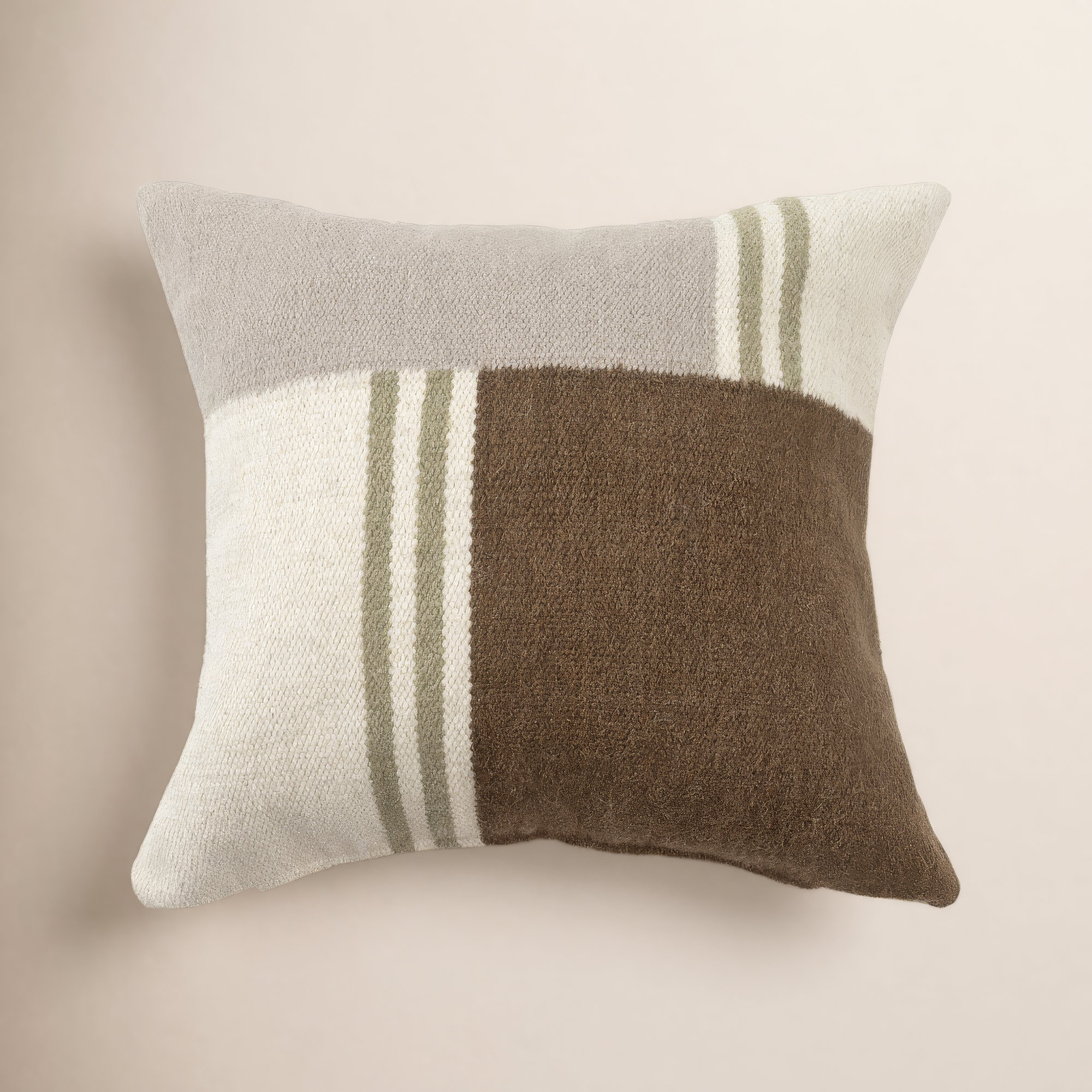 Atelier Contemporary Geometric Hand-Woven Throw Pillow, Brown/Gray/Ivory, Pillow Cover Only - No Insert, Square 24"H x 24"W