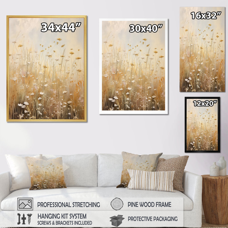 «Meadow Of Dreams V» sur toile, Cadre naturel flottant, H 32 po x l 16 po x P 1 po