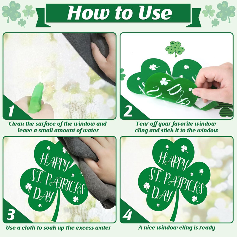 9 feuilles de fenêtre St Patricks Day, 116 PCS Shamrock
