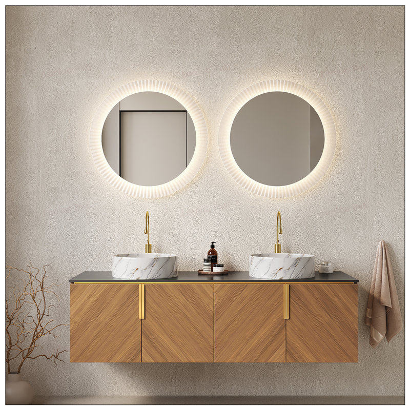 Meuble-lavabo mural 60 po avec comptoir en pierre frittée et lavabo en céramique
