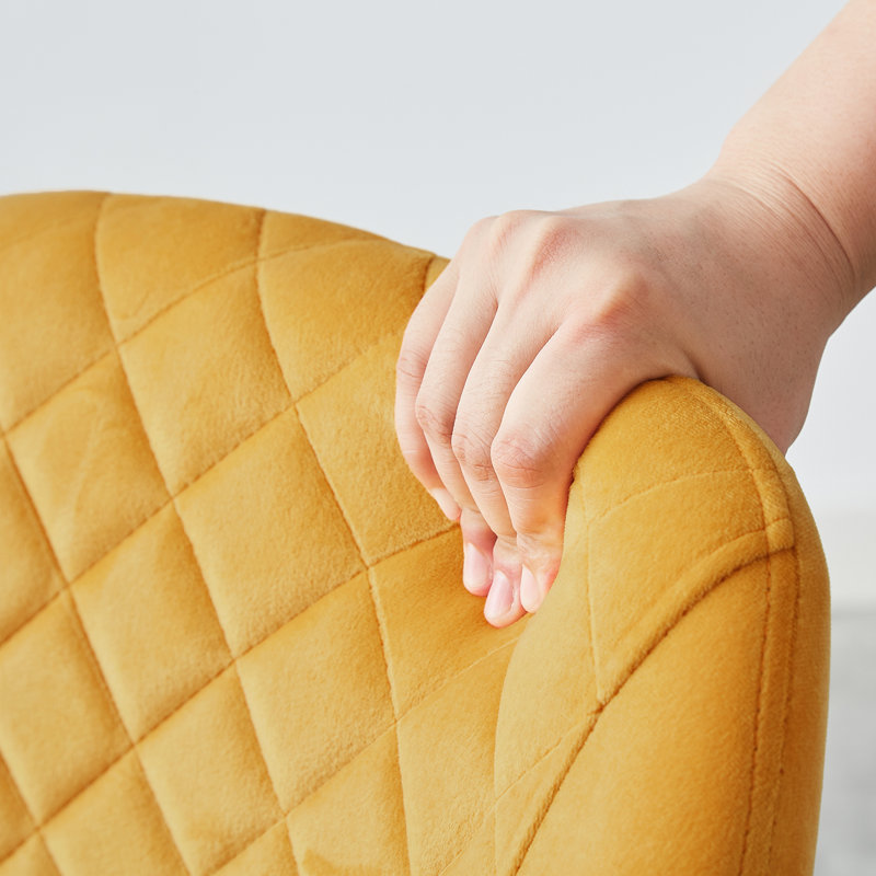 Sunni 67cm Velvet Upholstered Arm Bar Stool with Footrest, Yellow