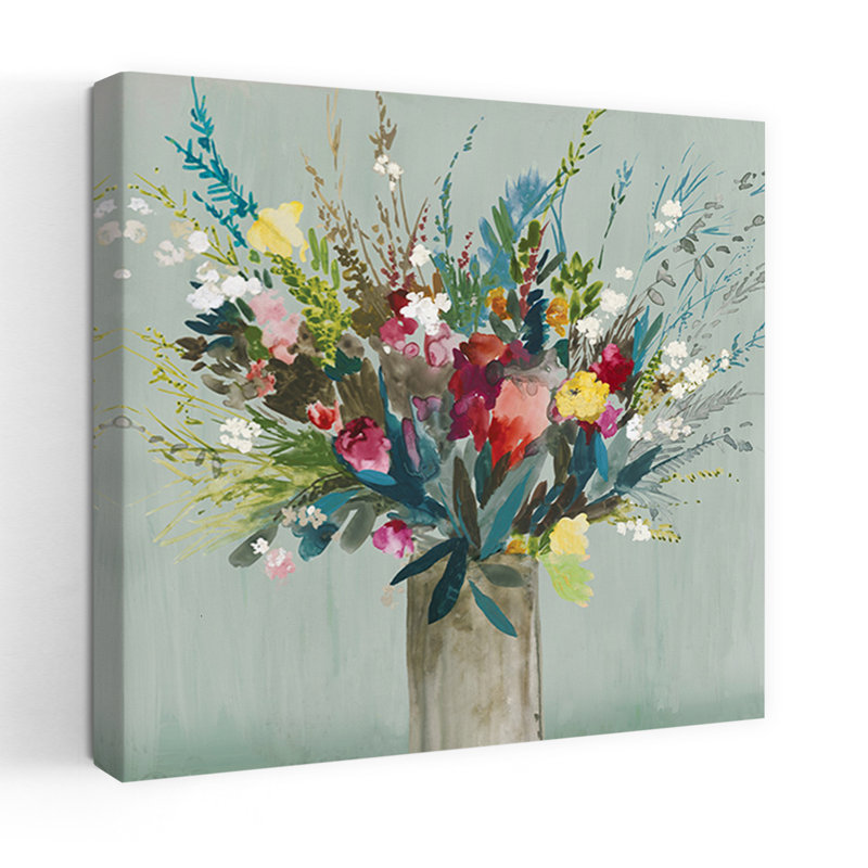 Fleurs sauvages II, art floral contemporain délicat et vibrant, H 36 po x l 36 po