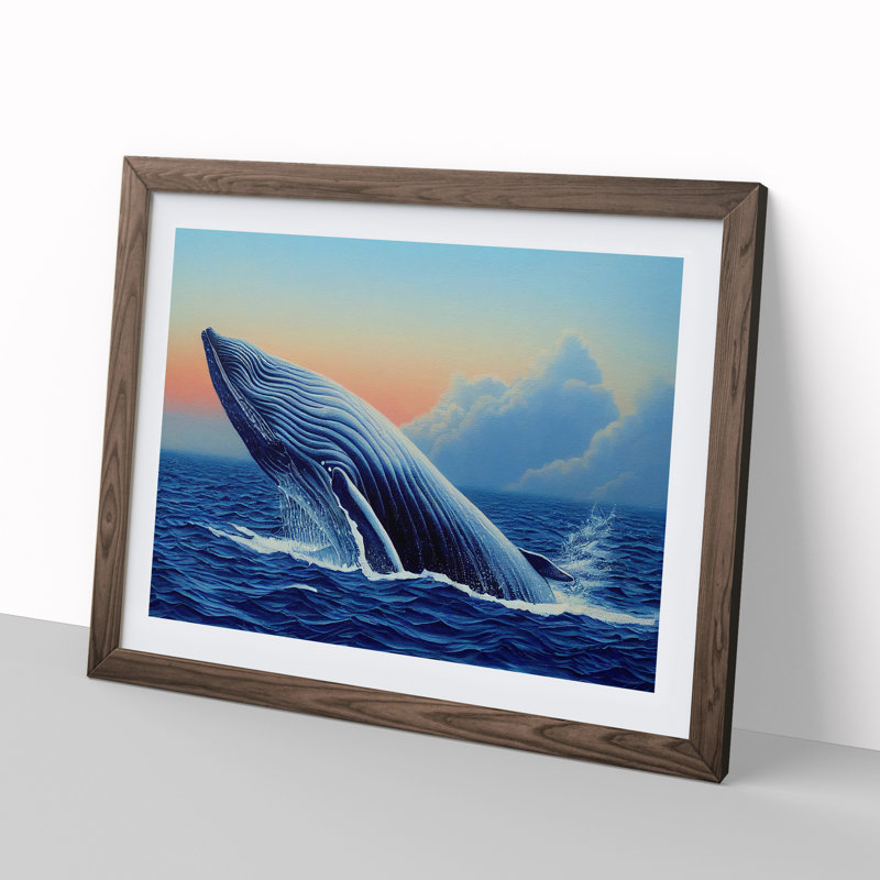 Whale Art Painting - Framed Print, 25cm H x 34cm W x 2cm D, Walnut Framed