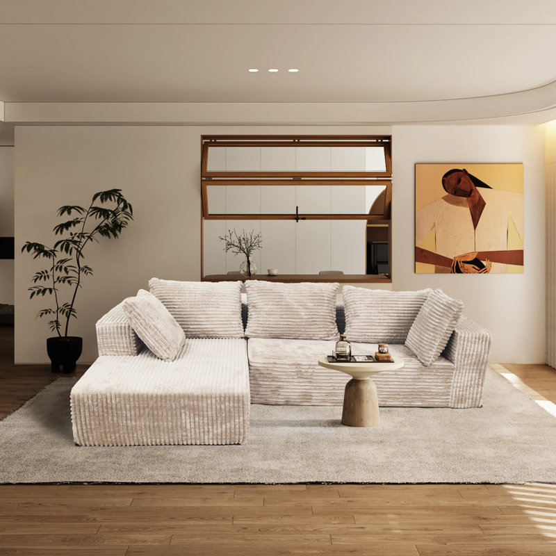 Modulaire moderne avec méridienne modulaire en forme de L et canapé en L, canapé rembourré 3 places beige, utilisation dans le salon, siège mi-ferme, Standard 100 By®, beige assemblé pour la chambre à coucher, design américain,