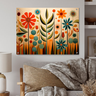 «Red Mid Century Mod Nature», art mural abstrait en acrylique Mid-Century
