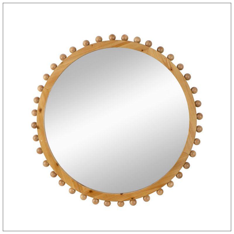 Miroir rond en bois avec cadre perlé, miroir mural circulaire pour le vestibule de la chambre à coucher du salon