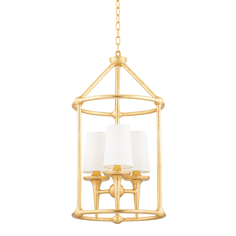 Lustre géométrique 3 lumières Torch, Feuille d'or