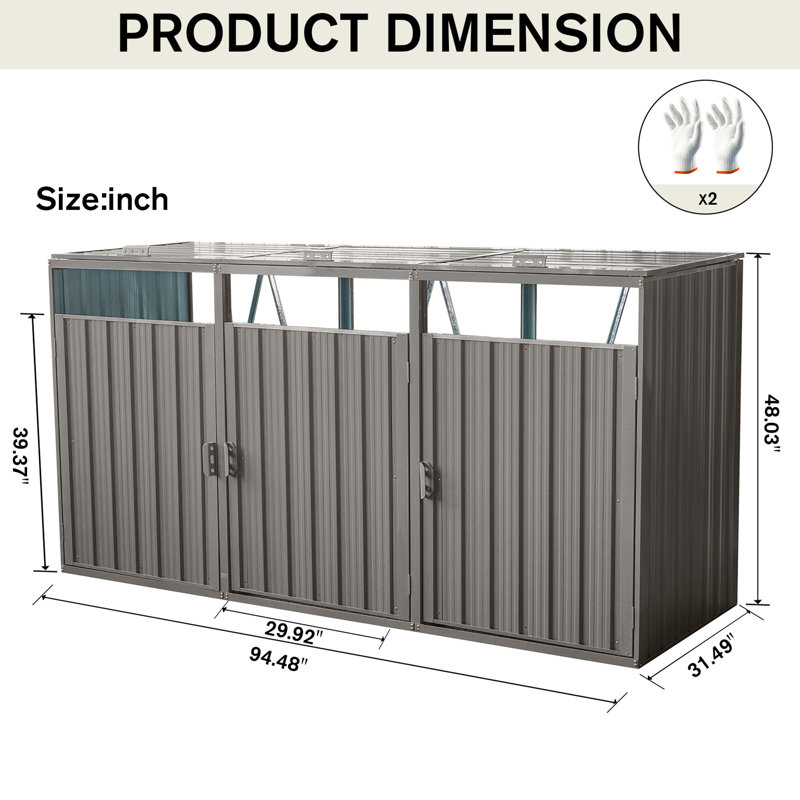 Remise pour poubelle en métal gris pour poubelle - peut contenir 3 poubelles, fabriquée avec des matériaux, facile à nettoyer et à assembler