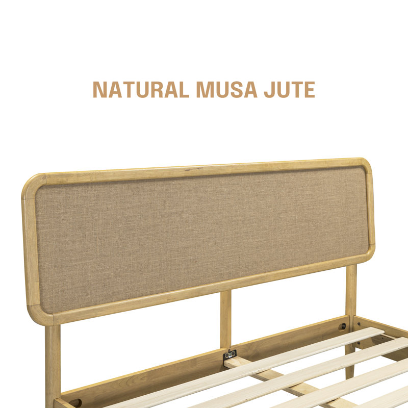 Lit plateforme en bois massif NTC avec tête de lit et lattes silencieuses NTC, style Mid-Century moderne, capacité de poids de 1000 lb, assemblage sans effort, grand sable