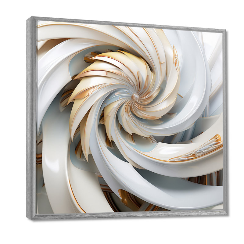 Décoration murale «Fractals Whirling tandis que glam» en or et blanc, H 24 po x l 24 po x P 1 po, Cadre argenté flottant