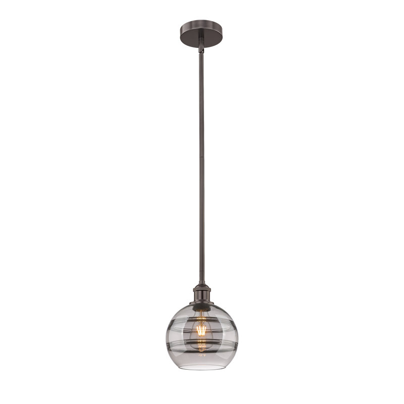 Mini-luminaire suspendu avec tige 6 po Edison Bienes-616-G556, Gris fumée clair, H 9,38 po x l 8 po x P 8 po, Bronze huilé