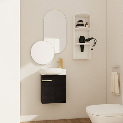 Meuble-lavabo à fermeture en douceur avec lavabo et support de rangement, 16 po pour petite salle de bain