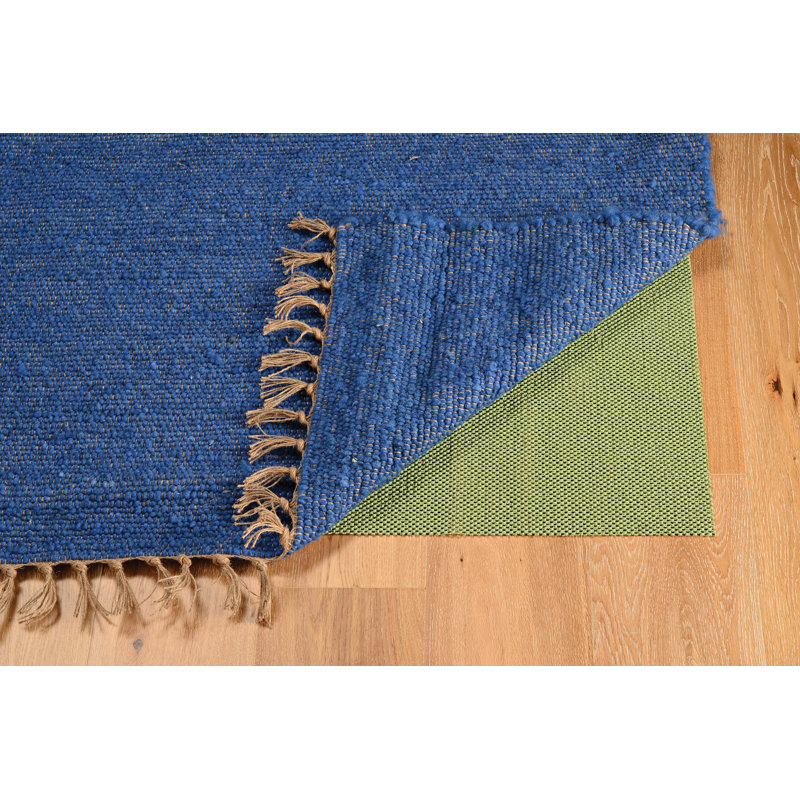 Brogan Berber Reversible Blue Wool Area Rug with Jute Core and Jute Fringe, Rectangle 5'3" x 7'6"