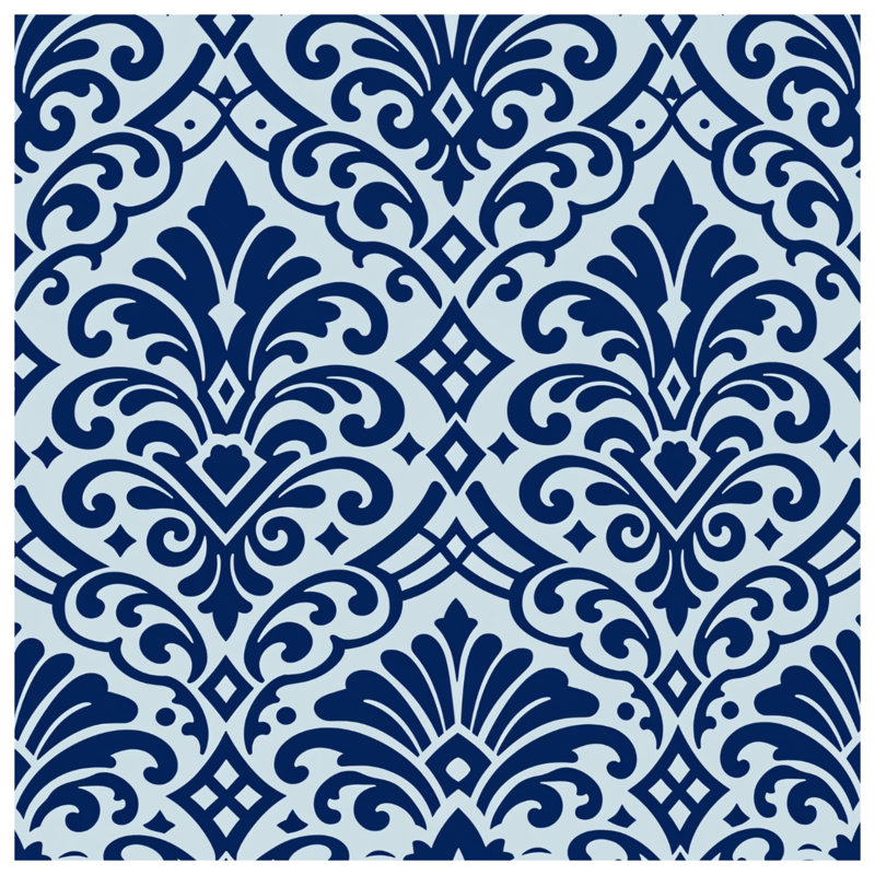 Blue Damask Pattern Quilted Bedspread All Sizes, Queen