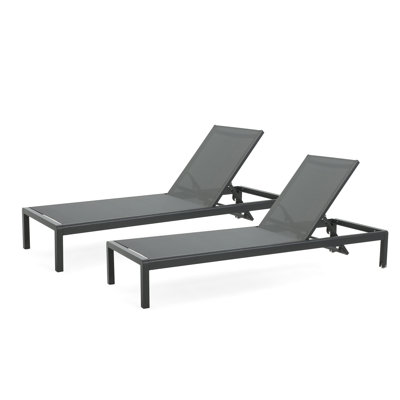 Outdoor Recliner Chairs Pair - Mesh Seat, Aluminum Frame, Adjustable Position, Portable Comfortable Pool Loungers Of 2 Breathable Mesh, Construction, , Portable, Black + Gray