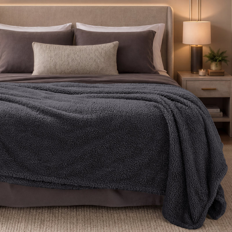 Couverture Cozy Faux Shearling, Gris fer forgé massif, Simple/Simple TG