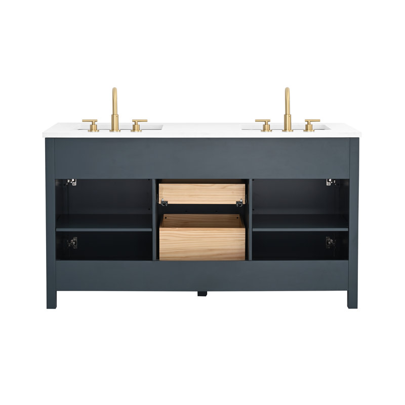 Wenniah 60" Double Vanity, Vintage Blue/Brushed Bronze
