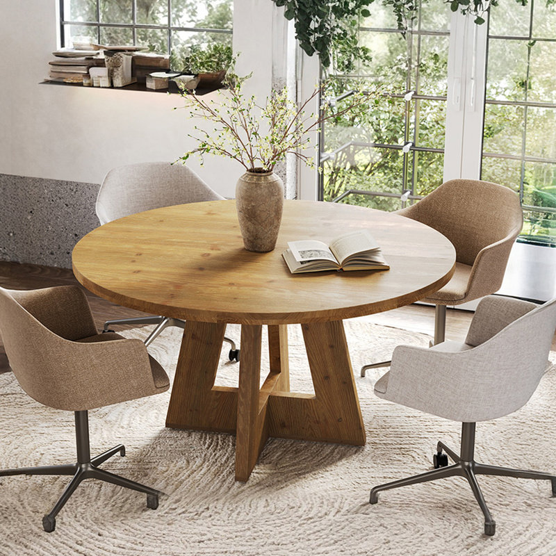 47" Round Solid Wood Dining Kitchen Table for 4-6, Light Brown