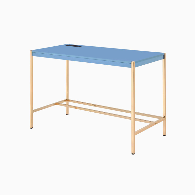 Bureau d'écriture bleu marine et doré avec ports USB