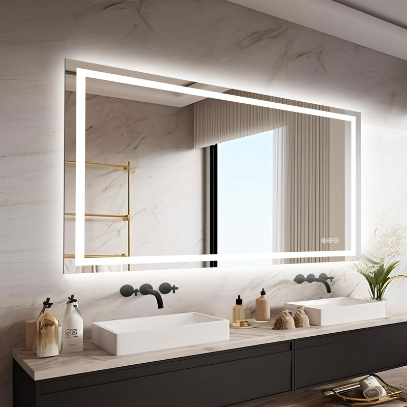 3-Color Temperature Anti-fog LED Bathroom Mirror with Backlight and Front Light, Tempered Glass Vanity Mirror, Rohs and CRU Compliant