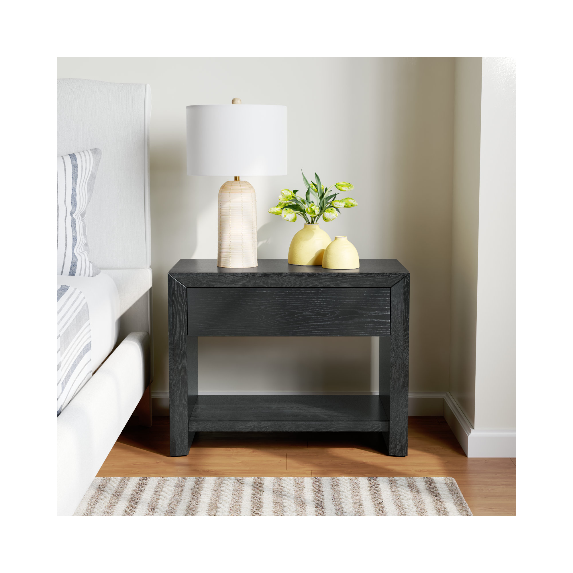 Wyat 1 Drawer Nightstand, Black