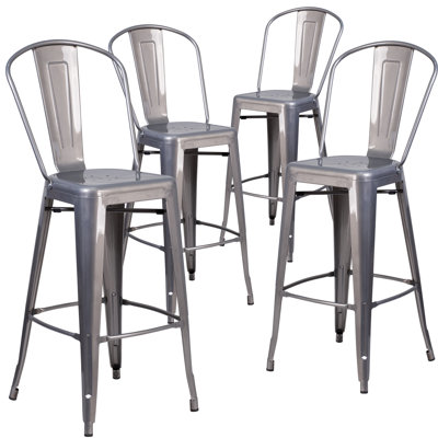 Timo 24" High Clear Coated Indoor Counter Height Stool with Back
