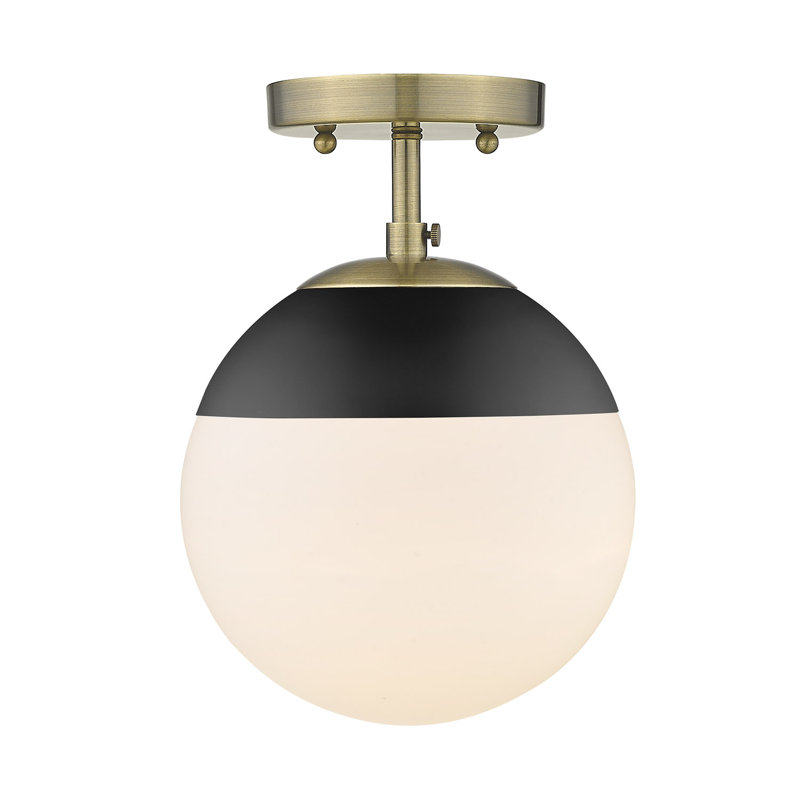 Plafonnier semi-encastré 1 lumière 7,5 po Martina, Noir, Laiton vieilli