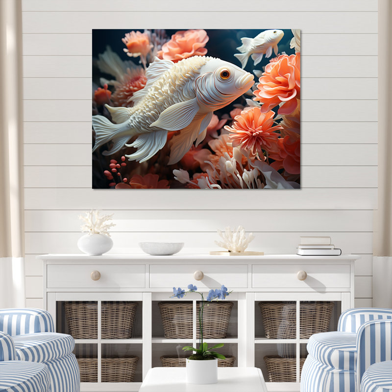 «White Pufferfish Elegance» sur toile imprimée, H 12 po x l 20 po x P 1 po, Toile tendue