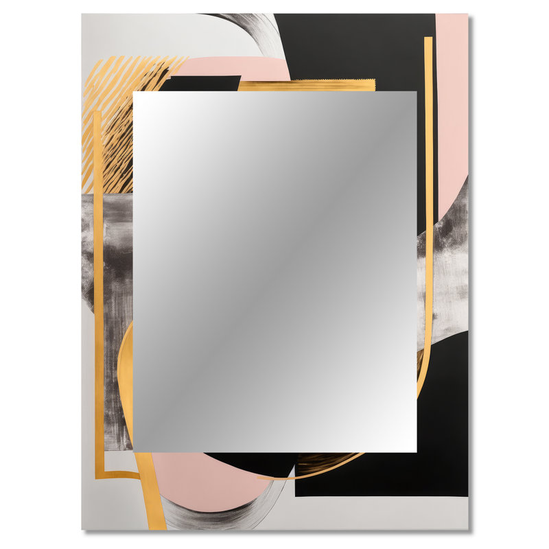 Pink And Gold Art Deco I - Transitional Unique Wall Mirror, Pink Mirror, Printed Metal Art, 40" x 30"
