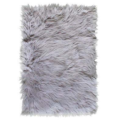 Diller Gray Faux Sheepskin Fur Machine Washable Shag Fluffy Area Rug