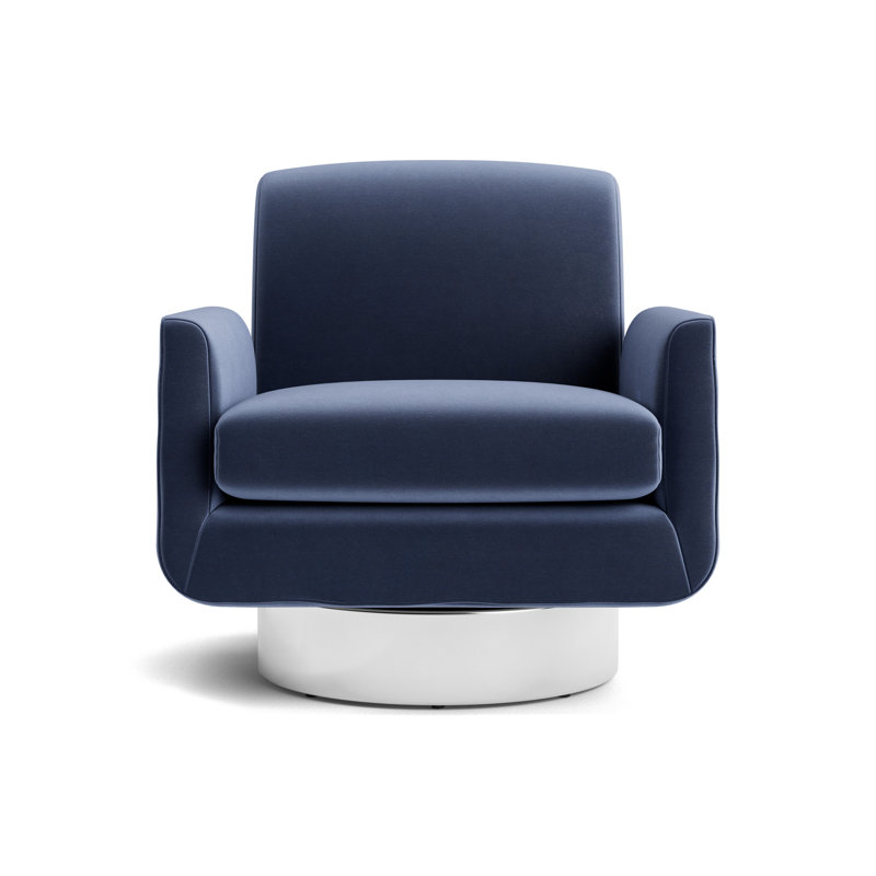 Supernova Full Swivel Chair, Performance Velvet - Indigo, Polished Stainless Steel