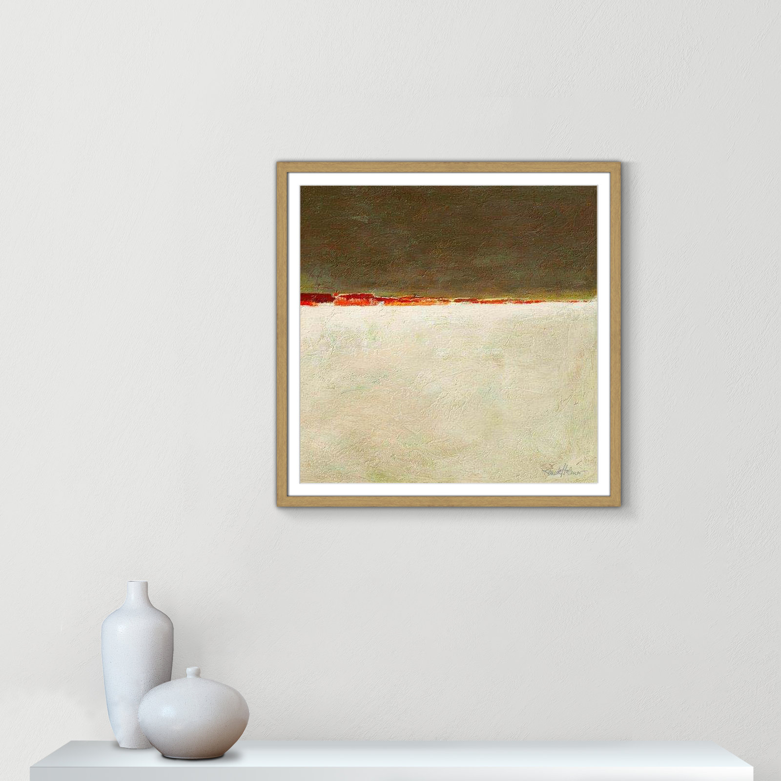 Orange Horizon I by Renate Holzner - Print, 27.5" H x 27.5" W x 0.75" D, Natural Framed