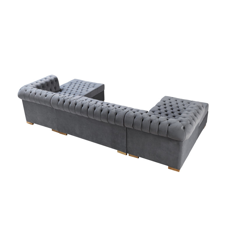 Canapé modulaire en velours gris Lorena, Velours gris
