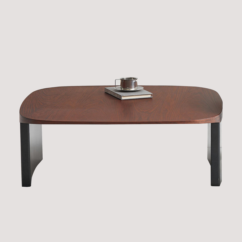 Table basse moderne carrée en bois massif bicolore avec base à deux pieds