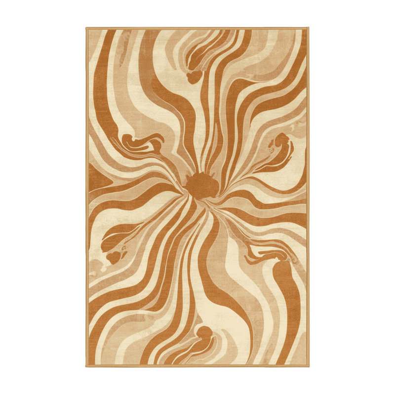 Tapis abstrait éclectique Pittman Hydra lavable à la machine - Brun clair, 2 x 3
