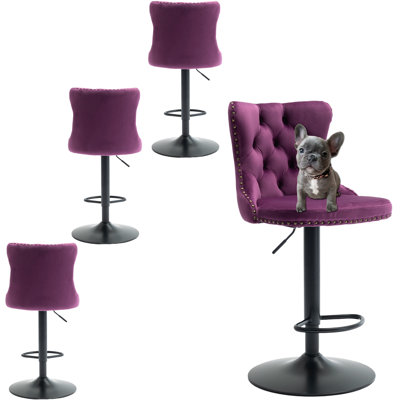 Tabourets de bar modernes et rembourrés en velours pivotant noir (ensemble de 4)