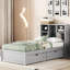 Structure de lit simple gris avec station de charge et 2 lits modernes sous le tiroir, finition et rangement-828662600