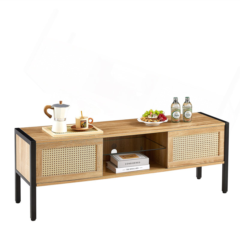 Crédence de rangement l 54,33 po Aerionna, Bois naturel / noir