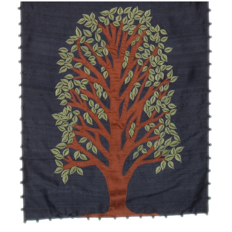 Navy Silk Embroidered Handcrafted Table Runner