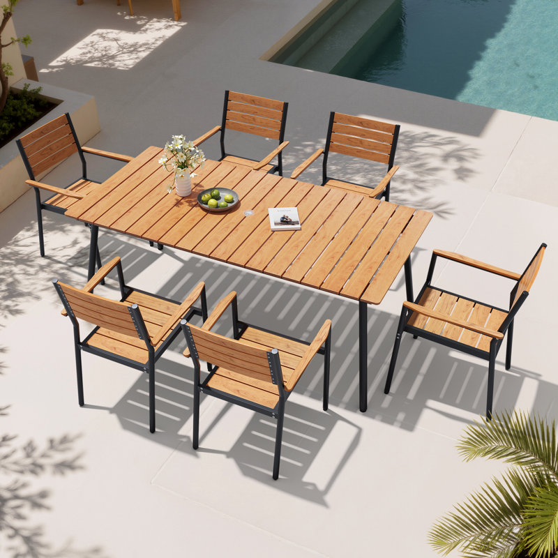 Muntz 6 - Person Metal Patio Dining Set with Rectangular Table, Brown/Black