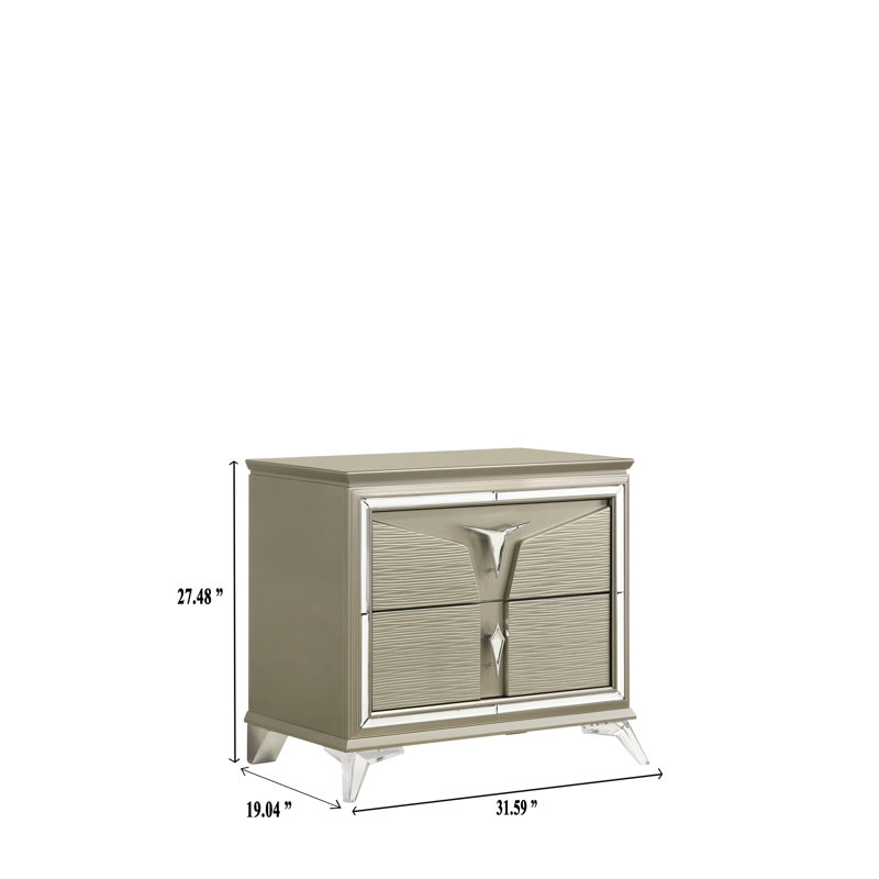 Table de chevet moderne avec 2 éléments de rangement en bois et argent